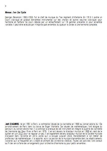 Echauffement sur 18 gammes - Ensemble Variable & Harmonie - BESANCON G. - Fiche Pédagogique