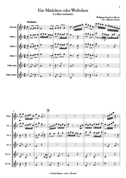Ein Mädchen oder weibchen - Ensemble de Flûtes - MOZART W.A. - Partition