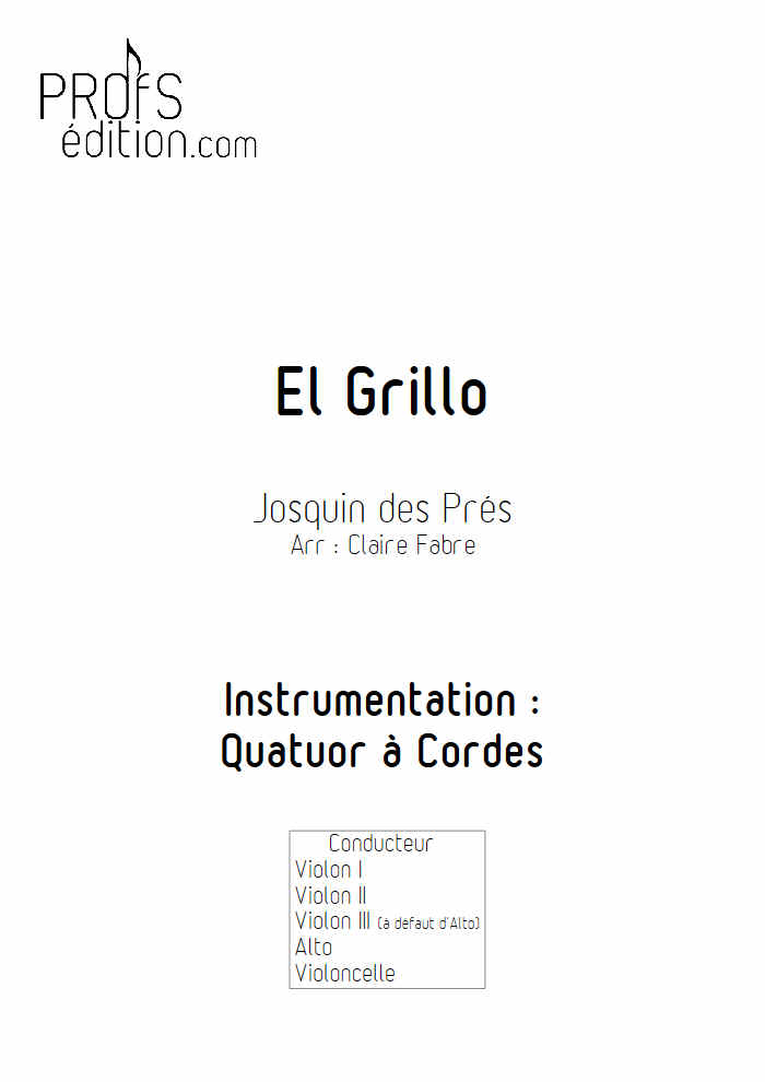 El Grillo - Quatuor à Cordes - DES PRES J. - page de garde