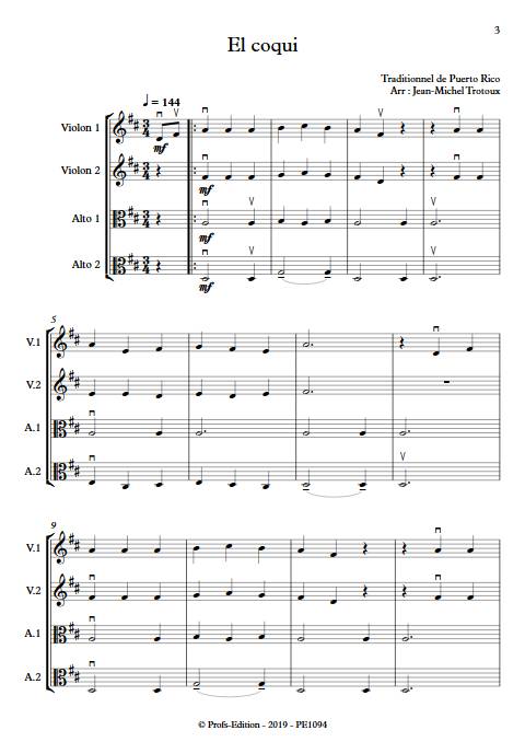 El coqui - Quatuor à Cordes - TRADITIONNEL CREOLE - Partition