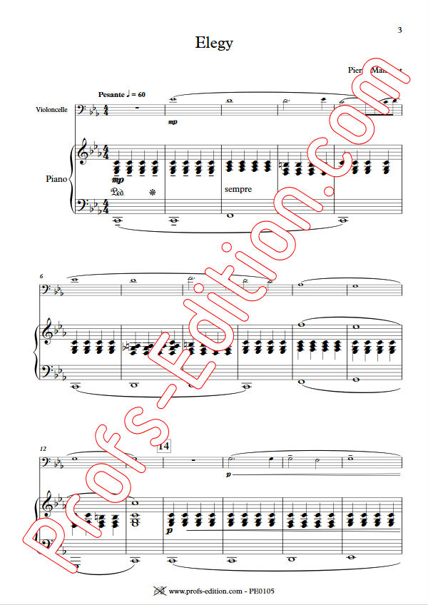 Elegy - Duo Violoncelle & Piano - MANCHOT P. - Partition
