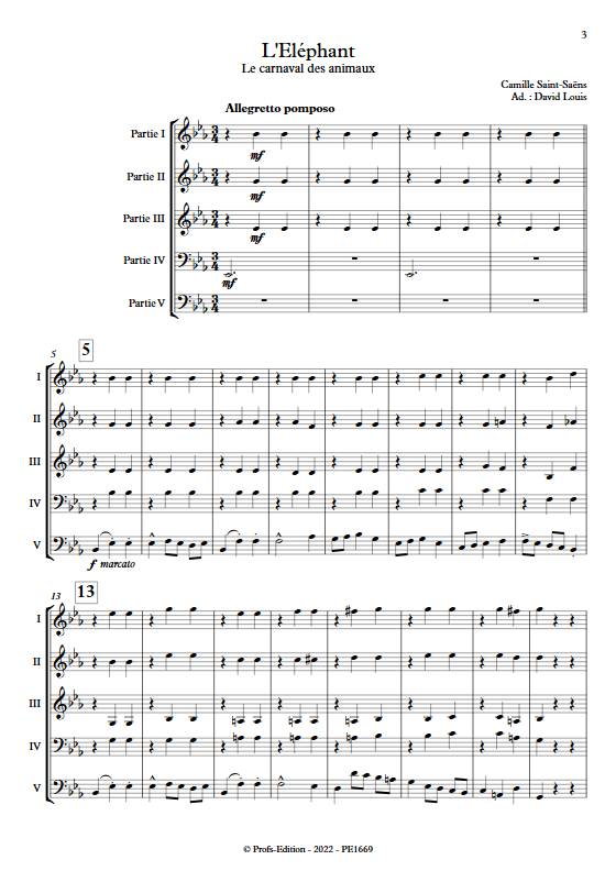 L'Eléphant, La carnaval des animaux - Ensemble Variable - SAINT-SAENS C. - app.scorescoreTitle