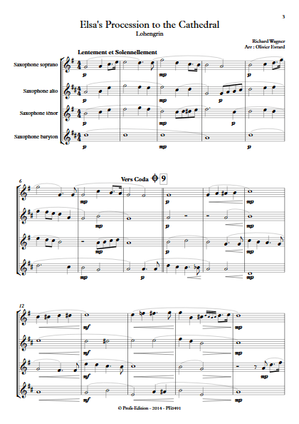 Elsa's Procession to the Cathedral (Lohengrin) - Quatuor de Saxophones - WAGNER R. - Partition