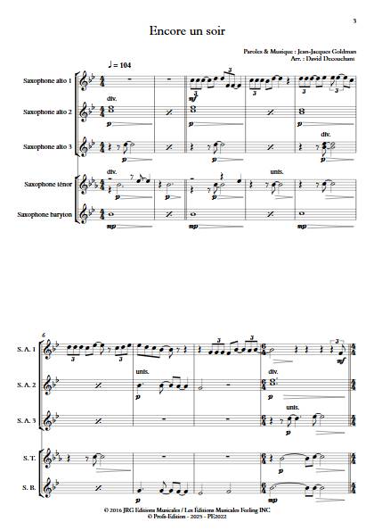 Encore un soir - Ensemble de Saxophones - GOLDMAN J. J. - Partition