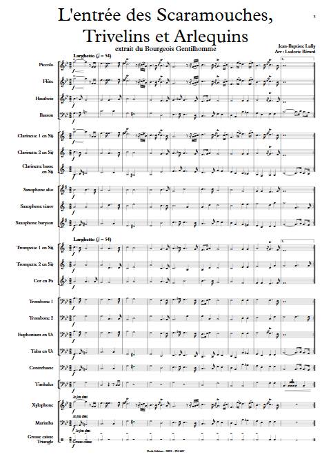 Entrée des scaramouches, trivelins et arlequins - Orhestre d'harmonie - LULLY J-B. - Partition