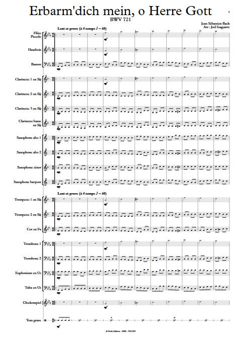Erbarm'dich mein, o Herre Gott - Orchestre d'Harmonie - BACH J. S. - Partition