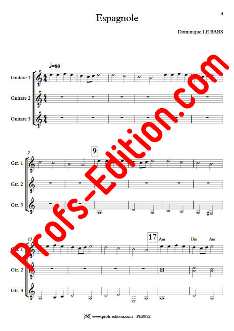 Espagnole - Trios Guitare - LE BARS D. - Partition