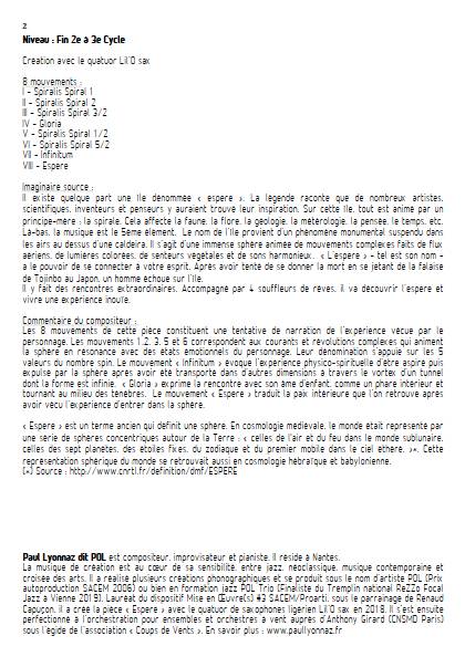 Espere - Quatuor de Saxophones - LYONNAZ Paul - Fiche Pédagogique