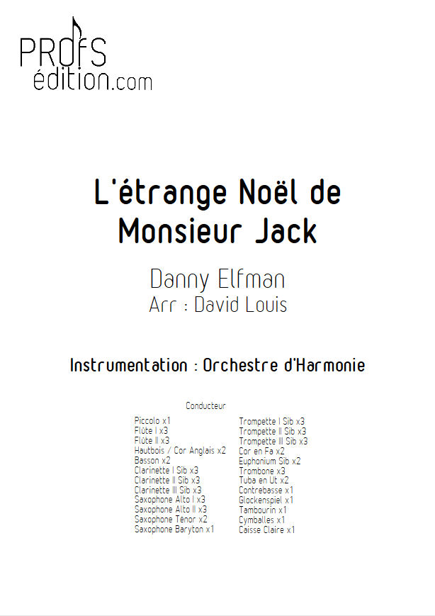 L'étrange Noël de Monsieur Jack - Orchestre Harmonie - ELFMAN D. - page de garde