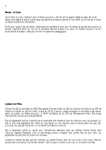 Février - Patinage sous la tour Eiffel - Quatuor de Clarinettes - CURT PITOU L. - Fiche Pédagogique