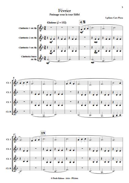 Février - Patinage sous la tour Eiffel - Quatuor de Clarinettes - CURT PITOU L. - Partition