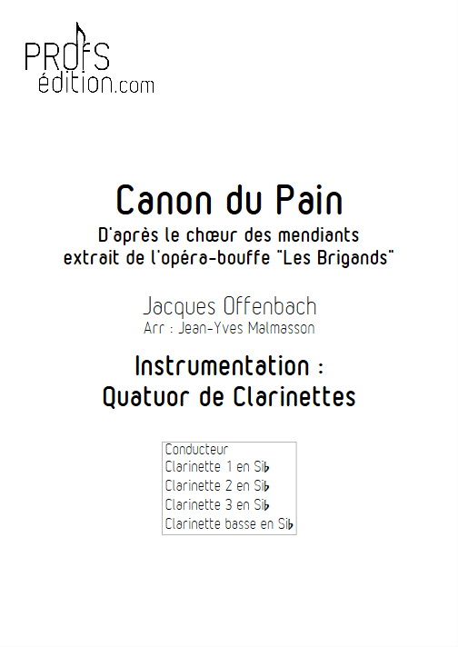 Canon du Pain - Quatuor de Clarinettes - OFFENBACH J. - page de garde