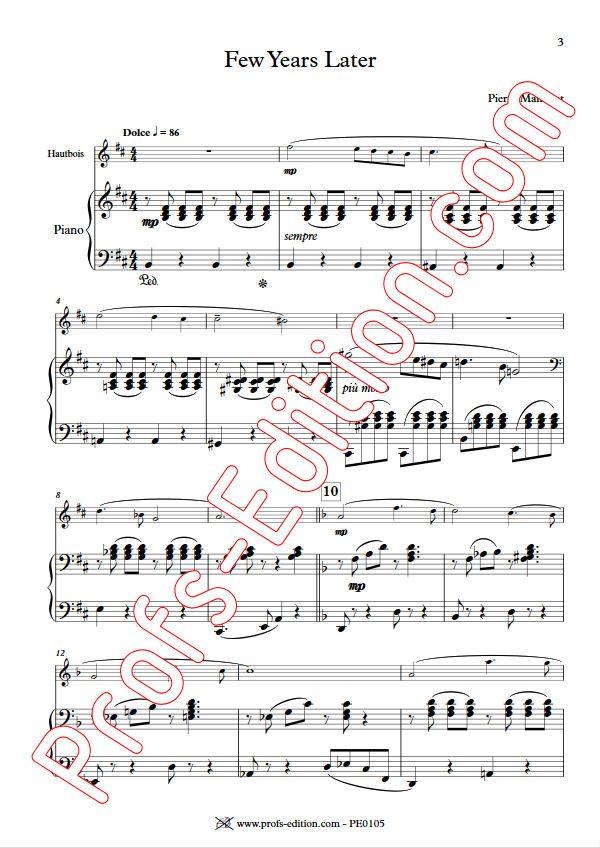 Few years Later - Duo Hautbois & Piano - MANCHOT P. - Partition