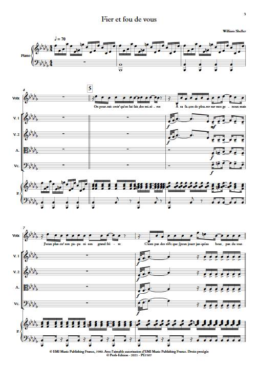 Fier et fous de vous - Chant et Quintette à Cordes - SHELLER W. - Partition