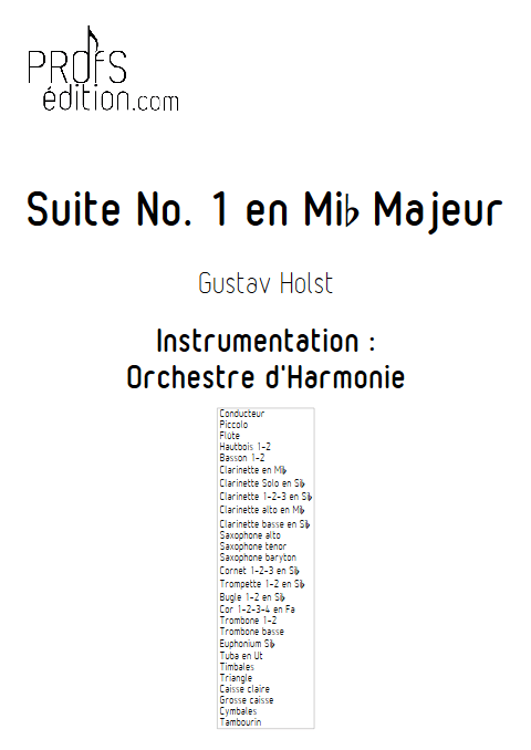 1ere Suite en Mib - Orchestre d'Harmonie - HOLST G. - page de garde