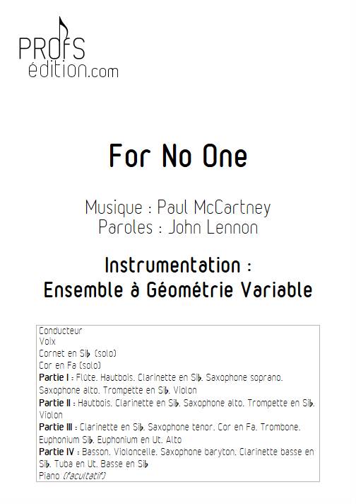 For no One - Ensemble Variable - MCCARTNEY P. - page de garde