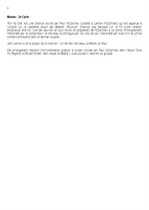 For no One - Ensemble Variable - MCCARTNEY P. - Fiche Pédagogique