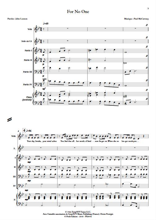 For no One - Ensemble Variable - MCCARTNEY P. - Partition