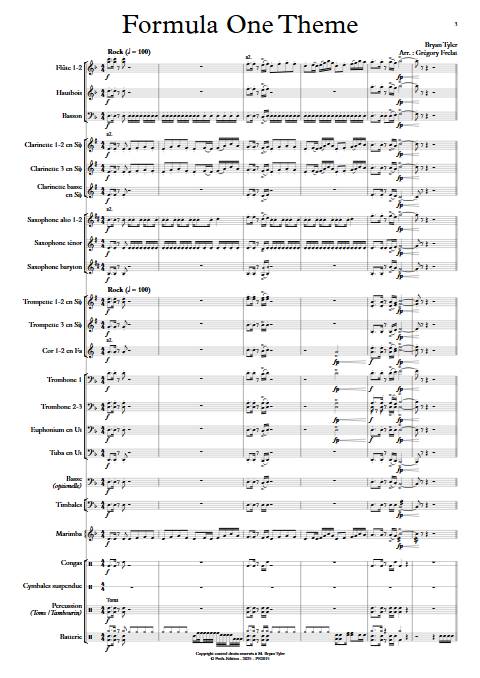 Formula One Theme - Orchestre d'harmonie - TYLER B. - Partition