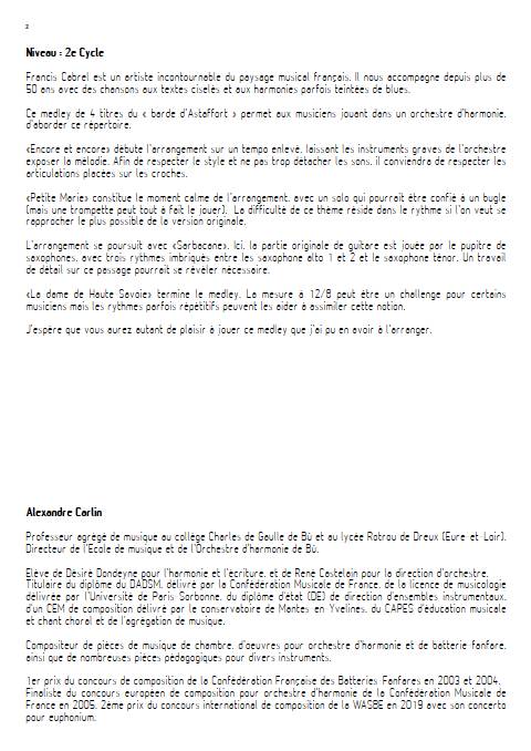 Francis Cabrel - Orchestre d'harmonie - CABREL F. - Fiche Pédagogique
