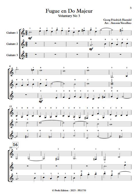 Fugue en Do Majeur - Trio de Guitares - HAENDEL G. F. - Partition
