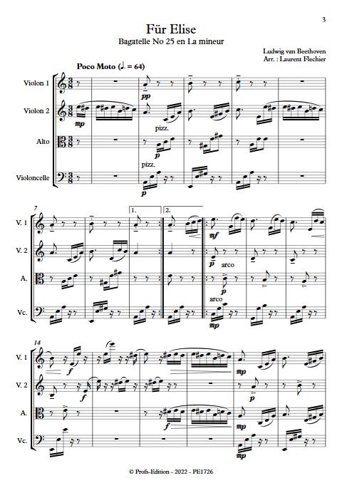 Für Elise - Quatuor à Cordes - BEETHOVEN L. V. - Partition