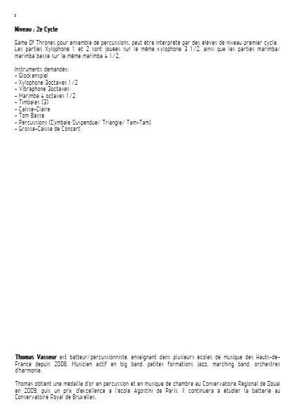 Game of Thrones - Ensemble de Percussions - DJAWADI - Fiche Pédagogique