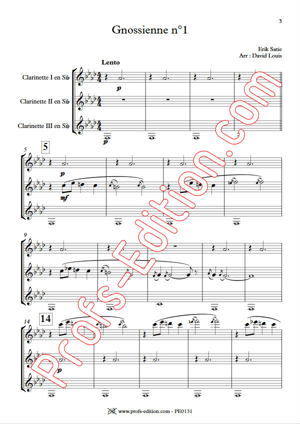 Gnossienne n°1 - Trio Clarinettes - SATIE E. - Partition
