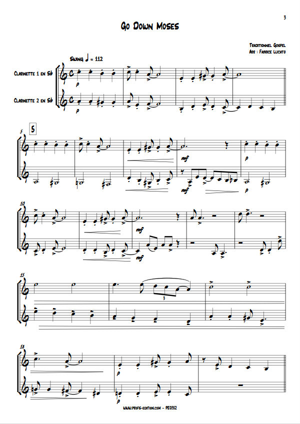 Go Down Moses - Duo de Clarinettes - TRADITIONNEL GOSPEL - Partition