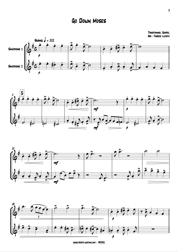 Go Down Moses - Duo de Saxophones - TRADITIONNEL GOSPEL - Partition