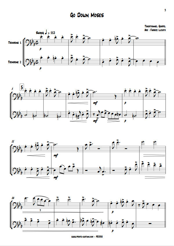 Go Down Moses - Duo de Trombones - TRADITIONNEL GOSPEL - Partition