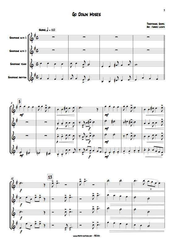 Go Down Moses - Quatuor de Saxophones - TRADITIONNEL GOSPEL - app.scorescoreTitle