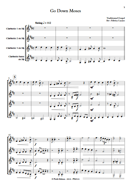 Go Down Moses - Quatuor de Clarinettes - TRADITIONNEL GOSPEL - Partition