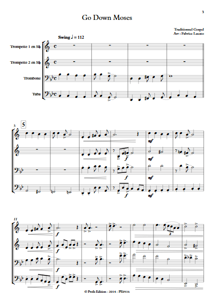 Go Down Moses - Quatuor de Cuivres - TRADITIONNEL GOSPEL - Partition