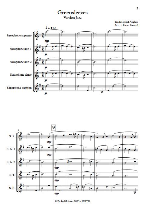 Greenleeves - Version Jazz - Ensemble de Saxophones - TRADITIONNEL ANGLAIS - app.scorescoreTitle