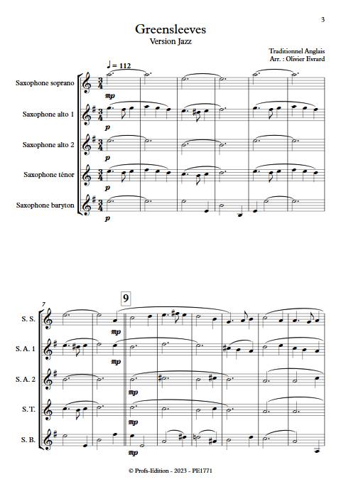 Greenleeves - Version Jazz - Ensemble de Saxophones - TRADITIONNEL ANGLAIS - Partition
