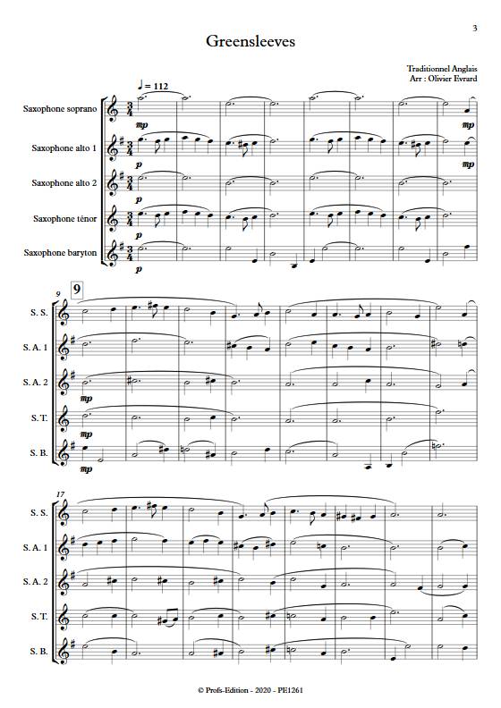 Greenleeves - Quintette de Saxophones - TRADITIONNEL ANGLAIS - Partition