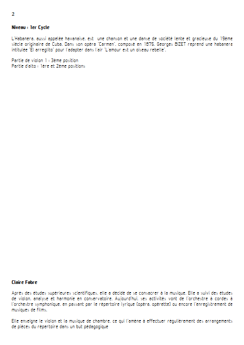 Habanera - Duo Violon et Alto - BIZET G. - Fiche Pédagogique