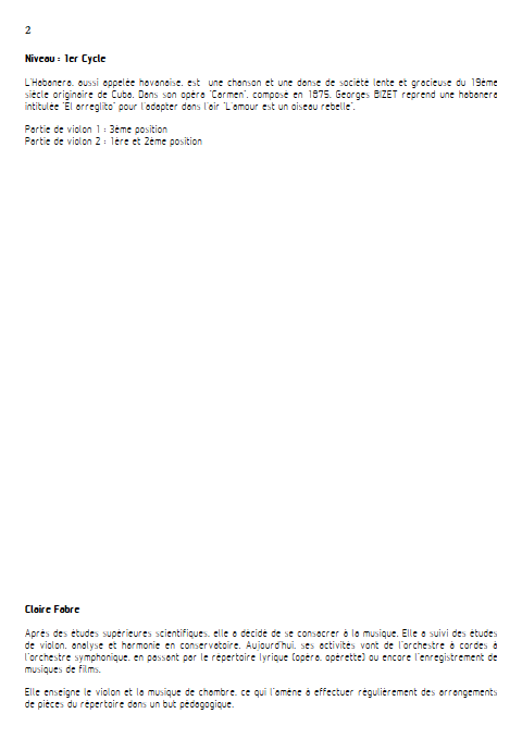 Habanera - Duo Violons - BIZET G. - Fiche Pédagogique