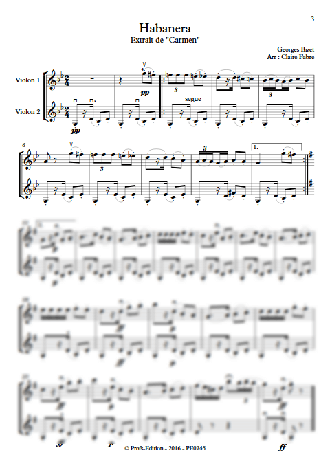 Habanera - Duo Violons - BIZET G. - Partition