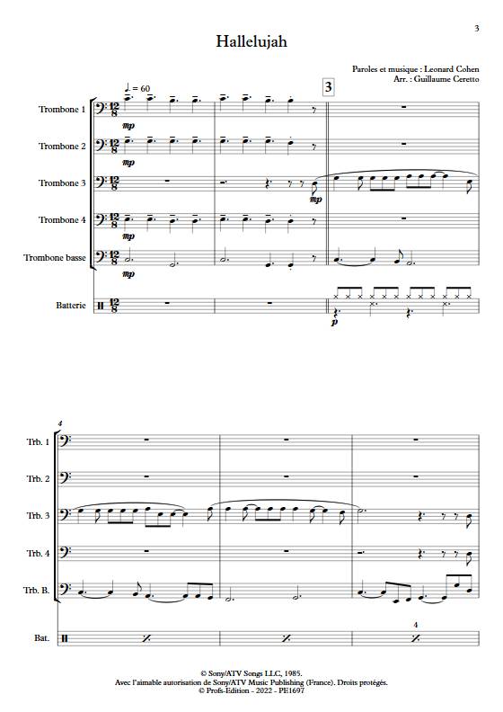 Hallelujah - Quintette de Trombones - COHEN L. - Partition