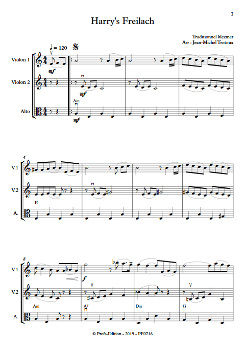 Harry's Freilach - Trio à Cordes - TRAD. KLEZMER - Partition