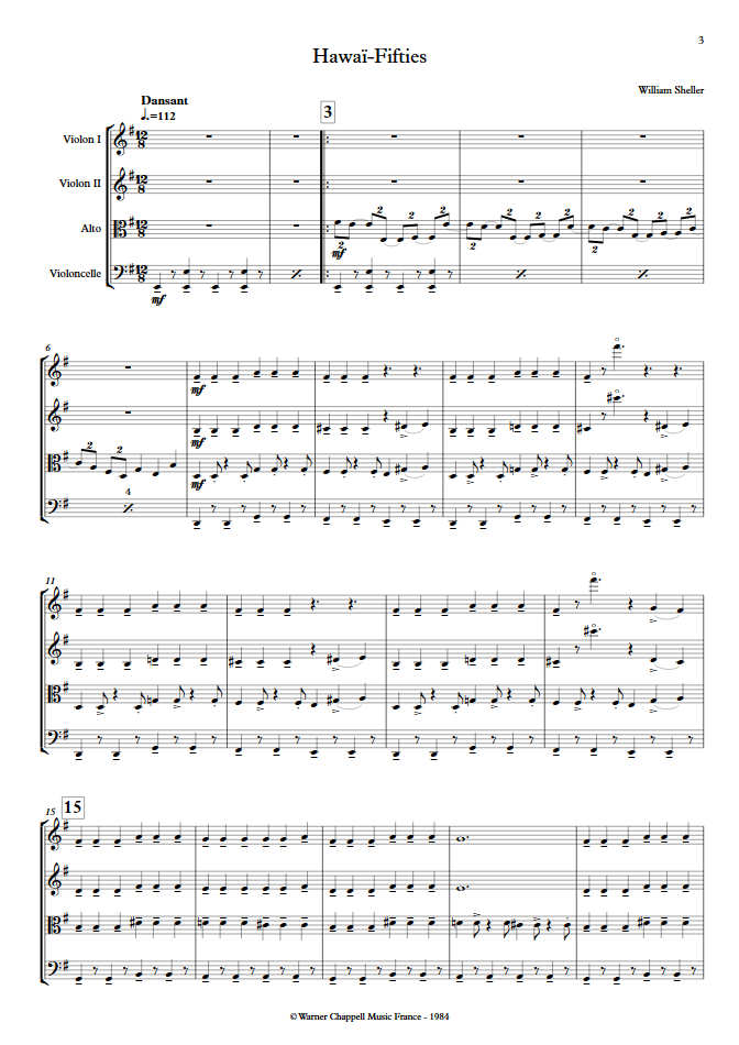 Hawaï Fifties - Quatuor à Cordes - SHELLER W. - Partition