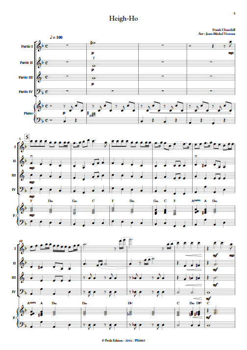 Heigh ho - Ensemble à Géométrie Variable - CHURCHILL F. - Partition