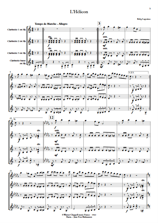 l'Hélicon - Ensemble de Clarinettes - LAPOINTE B. - Partition