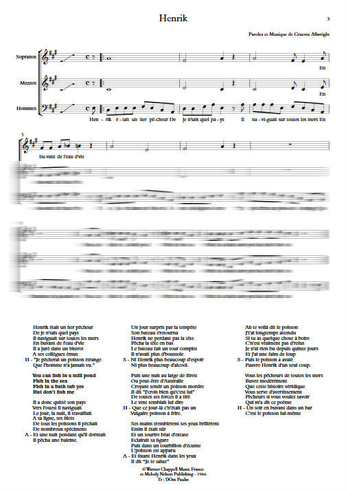Henrik - Chœur 3 voix mixtes - ALLWRIGHT G. - Partition