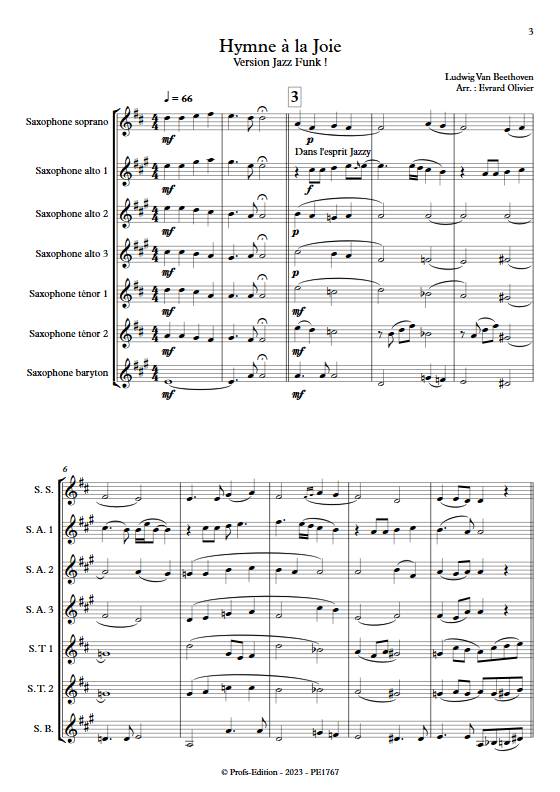 Hymne à la joie jazz funk - Ensemble de Saxophones - BEETHOVEN L. V. - Partition