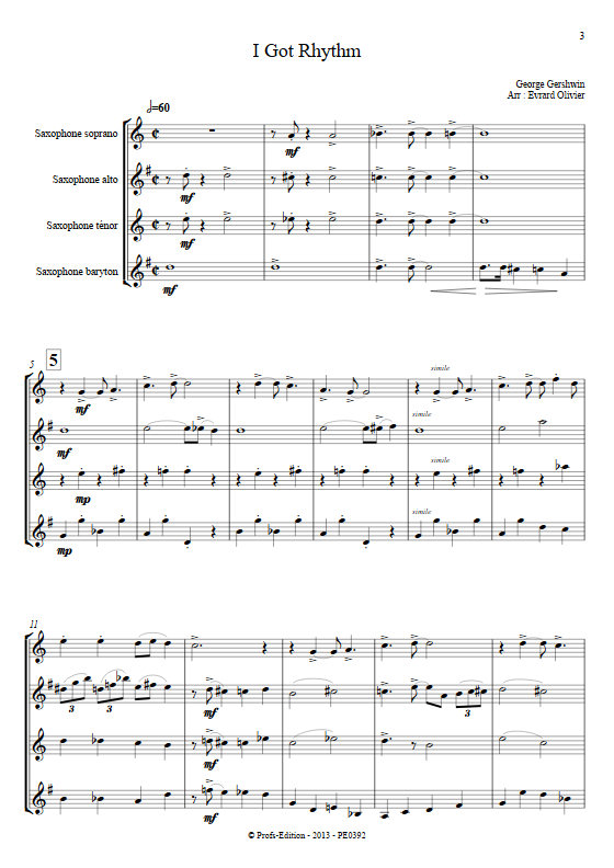 I got Rythm - Quatuor de Saxophones - GERSHWIN G. - Partition