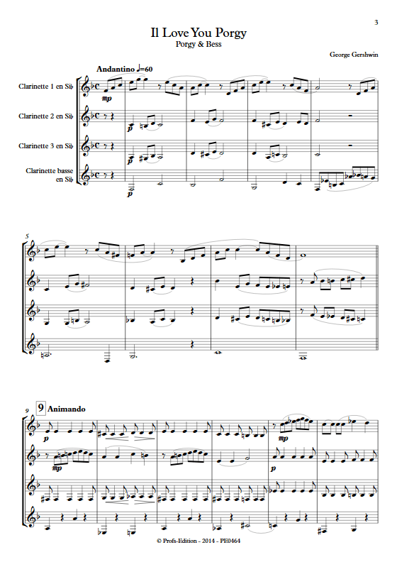 I Love You Porgy (Porgy and Bess) - Quatuor de Clarinettes- GERSHWIN G. - Partition