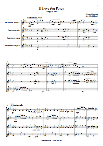 I Love You Porgy (Porgy and Bess) - Quatuor de Saxophones- GERSHWIN G. - Partition